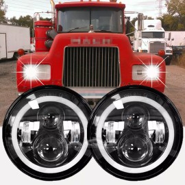 AQJ 2x Fit Mack R Series 7'' Inch Round LED Headlights Sealed Hi/Lo Beam w/DRL Light