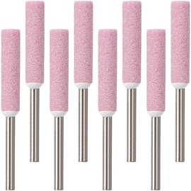 PAGOW 8 Pack Burr Grinding Stone File, 7/32" Chainsaw Sharpener, 5.5mm Polishing Grinding Bits, Stone Burr Grinding (Pink)