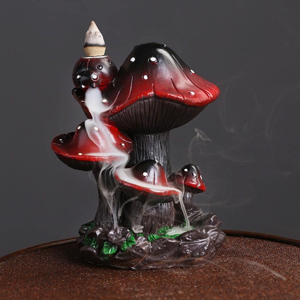SKILBEAIA Mushroom Backflow Incense Burner with 30 Incense Sticks,Cottagecore Decor Cute Waterfall Incense Holder 20 Upgraded Waterfall Incense Cones, Tweezers, Mat for home office