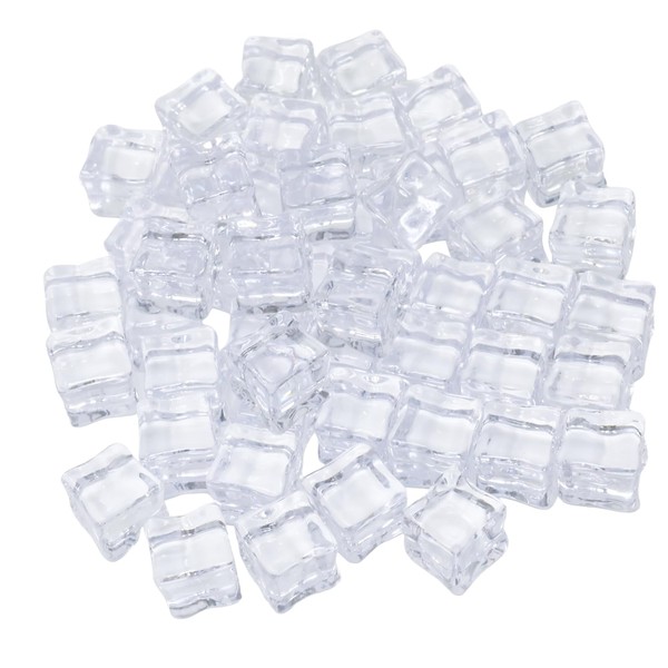 Yueton - 50 cubos de hielo acrílicos de simulación realista, de 18 mm, de plástico artificial, cuadrados, decoraciones de cubitos de hielo realistas, modelos de comida falsa, adornos para decoración de mesa, accesorios de fotografía