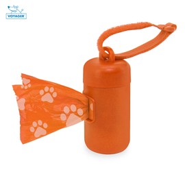 Voyager Reflective Dog Leash with Neoprene Handle 5 FT and Reusable Plastic Dispenser Poop Bag Holder Set for Walking and Outdoor Use Soft and Durable with Clip-On - Orange (Orange Dispenser)