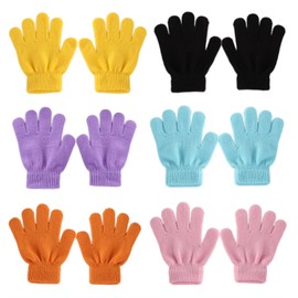 Irunfast 6 Pairs Kids Winter Magic Gloves, Warm Children's Gloves Soft Winter Full Finger Kids Gloves for Aged 3-10 Years Old in Winter Daily Cycling, Playing, Travelling