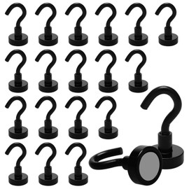 Orchideeknc 20 PCS Magnetic Hooks Load Capacity 8KG/17.6LBS, Neodymium Strong Magnet Hooks, 16mm Black Magnetic Hooks for Fridge