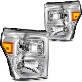 SELEAD Headlight Assembly Fit 2011-2016 for Ford F250 F350 F450 F550 Super Duty Chrome Housing Amber Reflector Pair Headlights BC3Z13008E