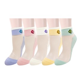 Benefeet Sox Womens Sheer Socks Cute Lace Mesh Ankle Socks Girls Novelty Pretty Transparent See Through Summer Sock Fancy Elegant Ultra Thin Silk Nylon Low Cut Short Sock, 5 Pack-Colorful Donut Heart