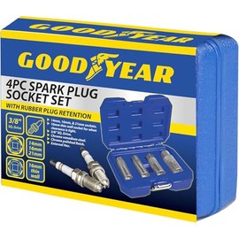 Goodyear 4pc Spark Plug Socket Set - Durable Chrome Vanadium Steel | 6-Point Design | Sizes: 5/8", 13/16", 3/4", 10mm | Ideal for Automotive Maintenance & Repair | Versatile and Durable Socket Set