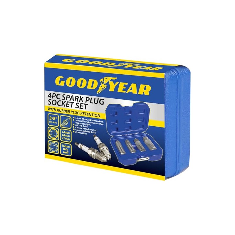 Goodyear 4pc Spark Plug Socket Set - Durable Chrome Vanadium