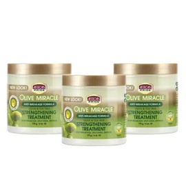 African Pride Olive Miracle Anti-Cream 3 Pack Treats split ends and dry hair with tea tree 6 oz, 3 packs, 6 ml / 아프리카 프라이드 올리브 미라클 방지 크림 3팩 갈라짐 및 모발 건조를 티 트리 함유 6온스, 3개, 6ml