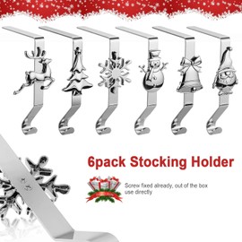 Christmas Stocking Holder for Mantle - Christmas Stocking Holders for Mantle Set of 6, Christmas Stocking Hangers for Mantel Set of 6, Stocking Hooks for Mantle Silver Stocking Holders for Mantle