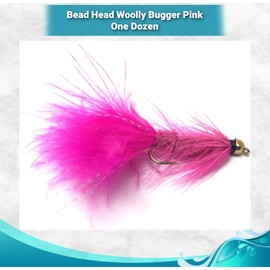 Feeder Creek Woolly Bugger Fly Fishing Flies for Trout, Bass and Salmon- 12pc Handmade Wet Flies for Fly Fishing in Various Patterns/Colors | Streamer Flies (6, Pink)