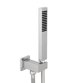 Asyas Chrome Brass High Pressure Hand Held Shower Wand Square Head with Adjustable Elbow Wall Connector Shower Holder and 59 Inch Hose Set