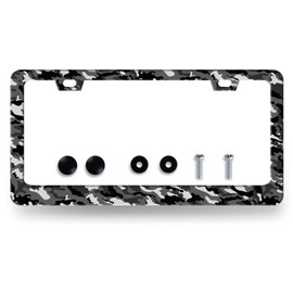 Camo Printed License Plate Frame Grey Camouflage License Plate Holder for Front and Rear Car Tags Stainless Steel Funny License Plate Cars Auto Parts Decoration 6.3 X 12.2 Inch
