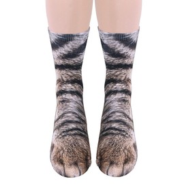 2Pairs 3D Socks Unisex Adult Big Kids Animal Paw Crew Socks - Sublimated Print (dog+cat) Medium