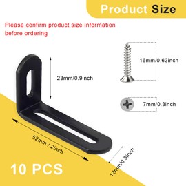 10 Pcs Adjustable Corner Bracket, 2"x1"x0.5" Metal Slotted L Brackets Heavy Duty 90 Degree Right Angle Fastener, L-Shape Black Shelf Bracket Corner Support Brace