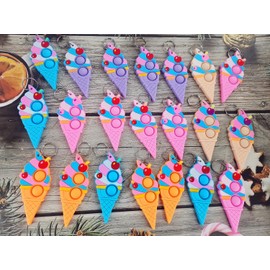 Roaqua 20 Packs bulk Mini Pop Ices Cream Keychain fidgets Bubble Classroom Students gifts Teacher, Summer Hoilday Party Favors