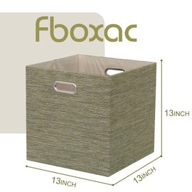 Fboxac Cube Storage Bins 13×13 Polyester Foldable Box with Handles, Collapsible Organization Basket Set of 4 Large Capacity Drawer for Closet Shelf Cabinet Bookcase Bedroom, Green Beige