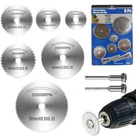 8 Pcs Rotary Drill Saw Blades for Dremel Rotary Tool, HSS Saw Discs with 1/8" and 1/4" Round Shank Mandrels, Steel Saw Disc Wheel Cutting Blades for Wood Metal Cutting (Silver)