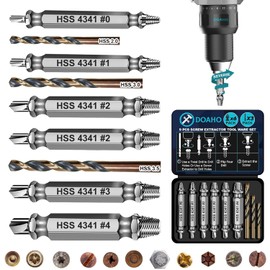 DOAHO 9 PCS Damaged Screw Extractor Set,6 PCS HSS 4341 Screw Extractor Remover Kit and 3 PCS Twist Drill Bit Kit for Stripped Screws & Drill Bit Tools,Holiday or Birthday Gift for Men