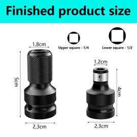 QZKJQDD 2 Pack Impact Wrench Adapter, 1/2 Square Drive to 1/4 Hex Shank Socket Adapter, 1/2 to 1/4 Socket Adapter, Converter for Connecting Screwdriver Bit to Impact Wrench and Ratchet Wrench
