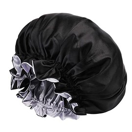 Women Girls Satin Sleep Bonnet Cap Double Layer Night Sleep Hair Wrap Cap Elastic Band Shower Bathing Cap Head Cover Soft Makeup Hair Care Bonnet Beanie Cap for Hair Loss Chemo Long Short Hair