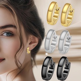 ADAIER Iced Out Hoop Earrings Cubic Zirconia Huggie Cartilage Cuff Stainless Steel Earrings Hypoallergenic Hoop Huggie Earrings For Men Women SE-33, F, Stainless Steel, No Gemstone