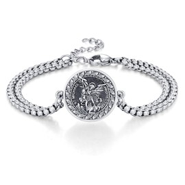 F4DEDAN 925 Sterling Silver St Michael Bracelet Catholic Religious Bracelet for Men and Women Jewelry Gift