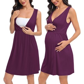 DIKFA Maternity Nursing Robe Labor and Delivery Gown Pregnancy Nightgown Breastfeeding Hospital Bathrobes Dress Postpartum Sleepwear Purple