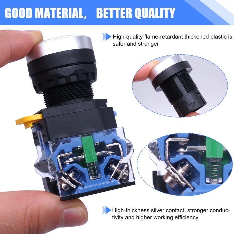 Taiss 3pcs 22mm Momentary Push Button Switch 10A 440V 1NO