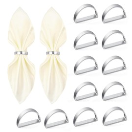 DIODUODA Metal Napkin Rings Set，Semicircle Napkin Holders Rings Elegant Napkin Buckles Holiday Napkin Rings for Dinner Table Decor Valentine's Day Easter Wedding Party Decorations (Silver)