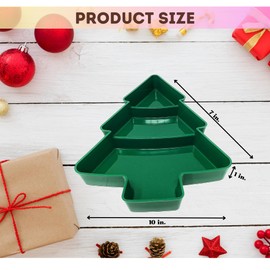 Ja'Cor 1-Green Melamine Christmas Platters for Serving Food Dishes Nuts Candy Fruit Display Trays, Decorative Platter Xmas Tree Shape w/ 3 Grids, Holiday Kitchen Party Decorations