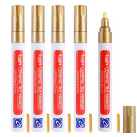 5 Pieces Grout Pen Gold Waterproof, Tile Restorer Pen, Joint Renewal Repair Marker with Replacement Tip, Quick Drying for Wall, Floor, Kitchens and Bathrooms