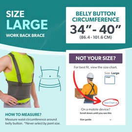 BraceAbility Work Back Brace - Industrial Lower Back Pain Protection Belt for Men and Women, Construction, Moving, Warehouse Jobs - Removable Suspender Shoulder Straps for Heavy Lifting Safety (L)