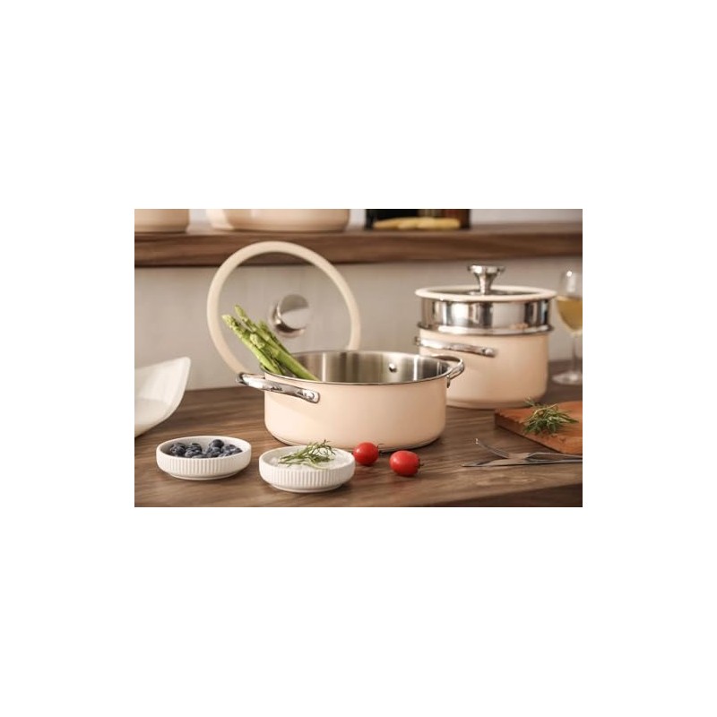 Classic Ceramic coated stainless steel cookware sets. (Beige)