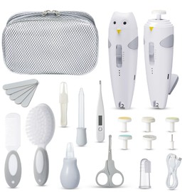 Lictin Baby Healthcare and Grooming Kit, 26 in 1 Rechargeable Nail Trimmer Electric Set,Safe File with Auto Light, Newborn Nursery Health Care Portable Safety Set for Infant Toddlers Boys Girls, Grey
