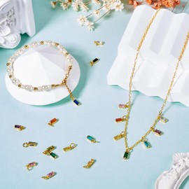 Spritewelry 12Pcs Real 18K Gold Plated Rectangle Rhinestone Charm Pendants Birthstone Charms with Jump Ring Cubic Zirconia Gold Earring Charms for Bracelets Jewelry Making DIY Craft