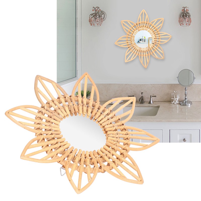 Rattan Innovative Art Decoration Makeup Mirror Retro Dressing Bathroom Wall