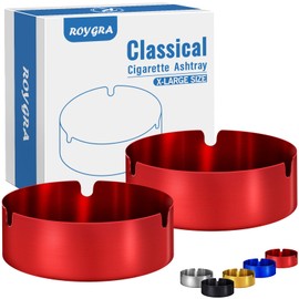 roygra Ashtray 2 Pack, Metal Ashtray - Red, X-Large Size (4.73 x 4.73 x 1.38’’)