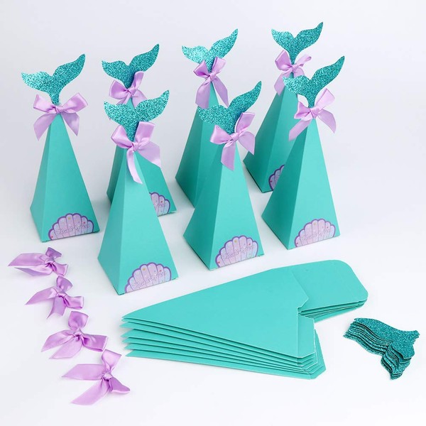 PartyTalk 50pcs Mermaid Party Boxes Favors Mermaid Gift Bags with Thank You Stickers for Kids Birthday Baby Shower Under The Sea Mermaid Party Decorations and Supplies