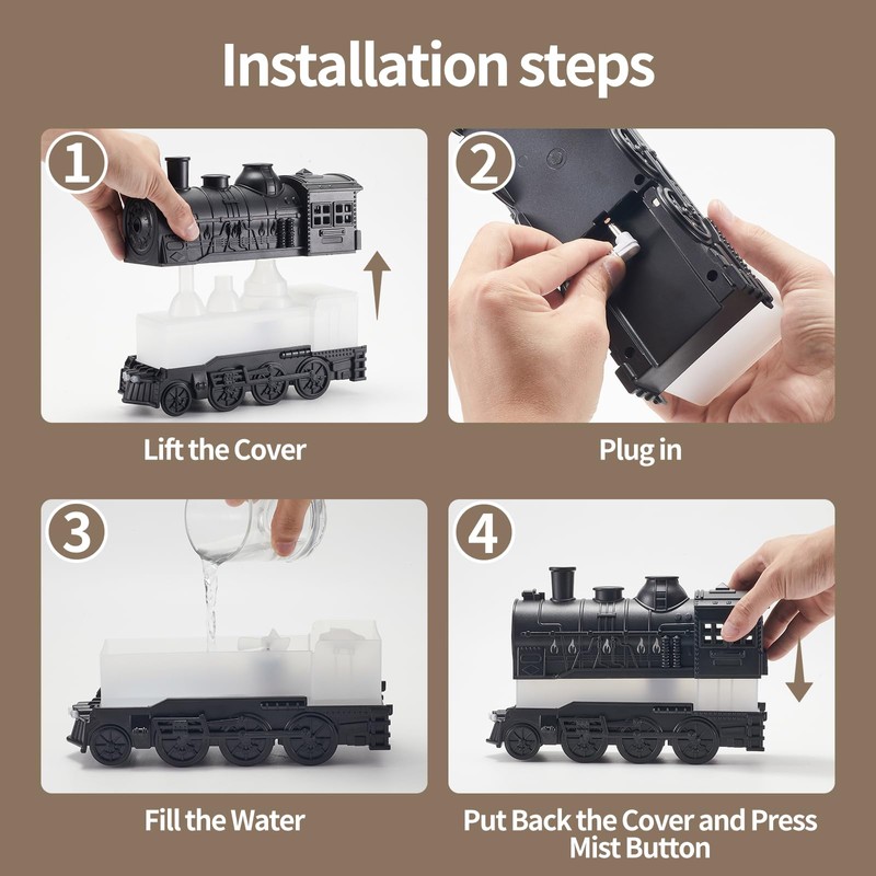 Humidifiers for Bedroom, Cool Quiet Steam Train Looking Mist Air