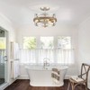 WUZUPS 3-Light Metal Drum Chandelier Imitation Wood Grain Shade Round