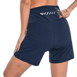 Wulibike Cycling Shorts Women's Mountain Bike Cycling Shorts 2 in 1 Padded MTB Shorts Women Cycling Shorts with Padding Riding Bicycle Cycling Shorts Zip Pockets, Deep blue