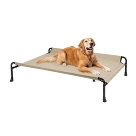 Veehoo Cooling Elevated Dog Bed, Raised Dog Beds for Large Dogs, Outdoor Dog Bed with Guardrail, Upgraded Non-Slip Feet, Breathable Teslin Mesh, Portable Camping Dog Cot, X-Large, Beige Coffee CWC2404