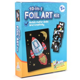 Play Brainy 10-in-1 Foil Art Kit - Kids Arts and Crafts Kit for Ages 5+, Mess-Free Kids Craft Set with 10 Printed Cardboard Sheets, 38 Foil Papers & Scratch Pen, DIY Activity & Birthday Christmas Gift