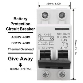 16A Circuit Breaker AC DC 2-in-1 400V 2P Miniature Circuit Breaker DIN Rail Mounting Isolator C16 Overload Protection Air Switch Combination Switch for Home Lighting Solar PV System
