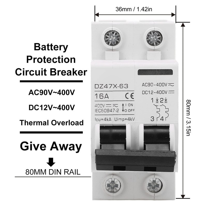 16A Circuit Breaker AC DC 2-in-1 400V 2P Miniature Circuit