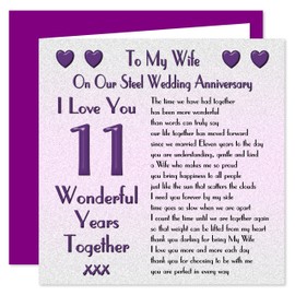 My Wife 11th Wedding Anniversary Card - On Our Steel Anniversary - 11 Years - Sentimental Verse I Love You