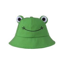 ADAKEL Frog Bucket Hat Cute Cotton Bucket Sun Hat Wide Brim Fisherman Hat for Adult Women Girls