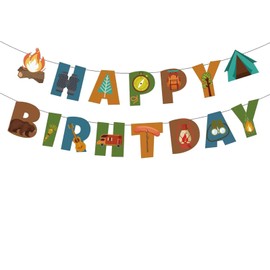 GOTPASS Camping Happy Birthday Banner Happy Camper Party Decorations Camping Theme Happy Birthday Banner for Baby Shower Boys Girls Adults Kids