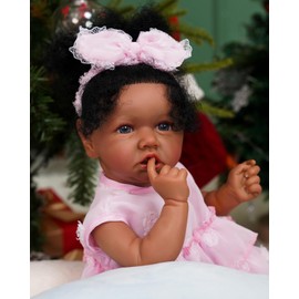 VacosHeart Realistic Reborn Baby Dolls Black - 20 Inch African American Baby Girl, Real Life Dolls with Full Soft Vinyl Body, Pink Princess Dress, Newborn Lifelike Weighted Dolls for Kids Ages 3+ Gift