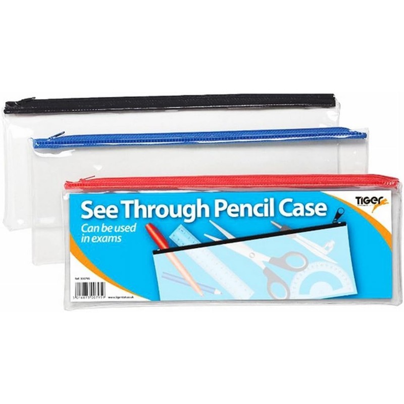 Helix clear pencil case PVC plastic 200x125mm black/blue/pink x 1